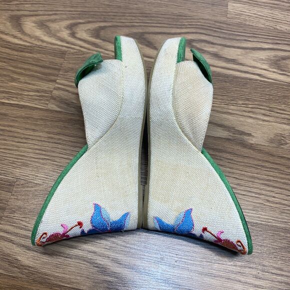 Bongo Vintage Y2K Embroidered Floral Platform 4” Wedge Sandals Size 9 Bow Front - Picture 3 of 13